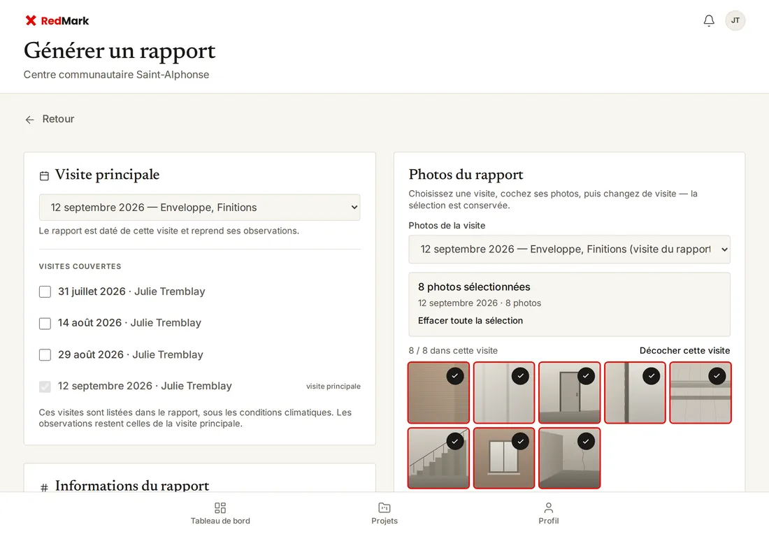 La préparation d'un rapport de visite : les photos choisies.
