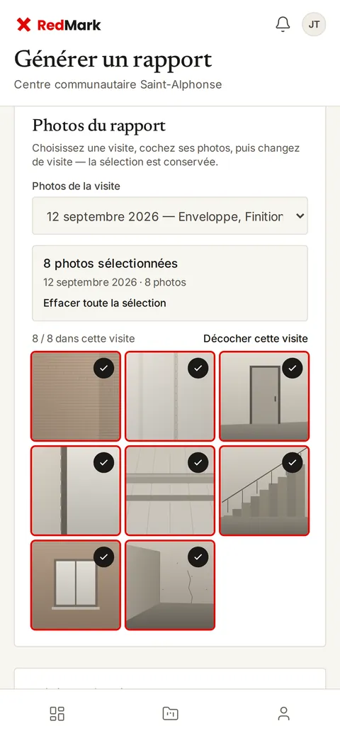 La préparation d'un rapport de visite : les photos choisies.